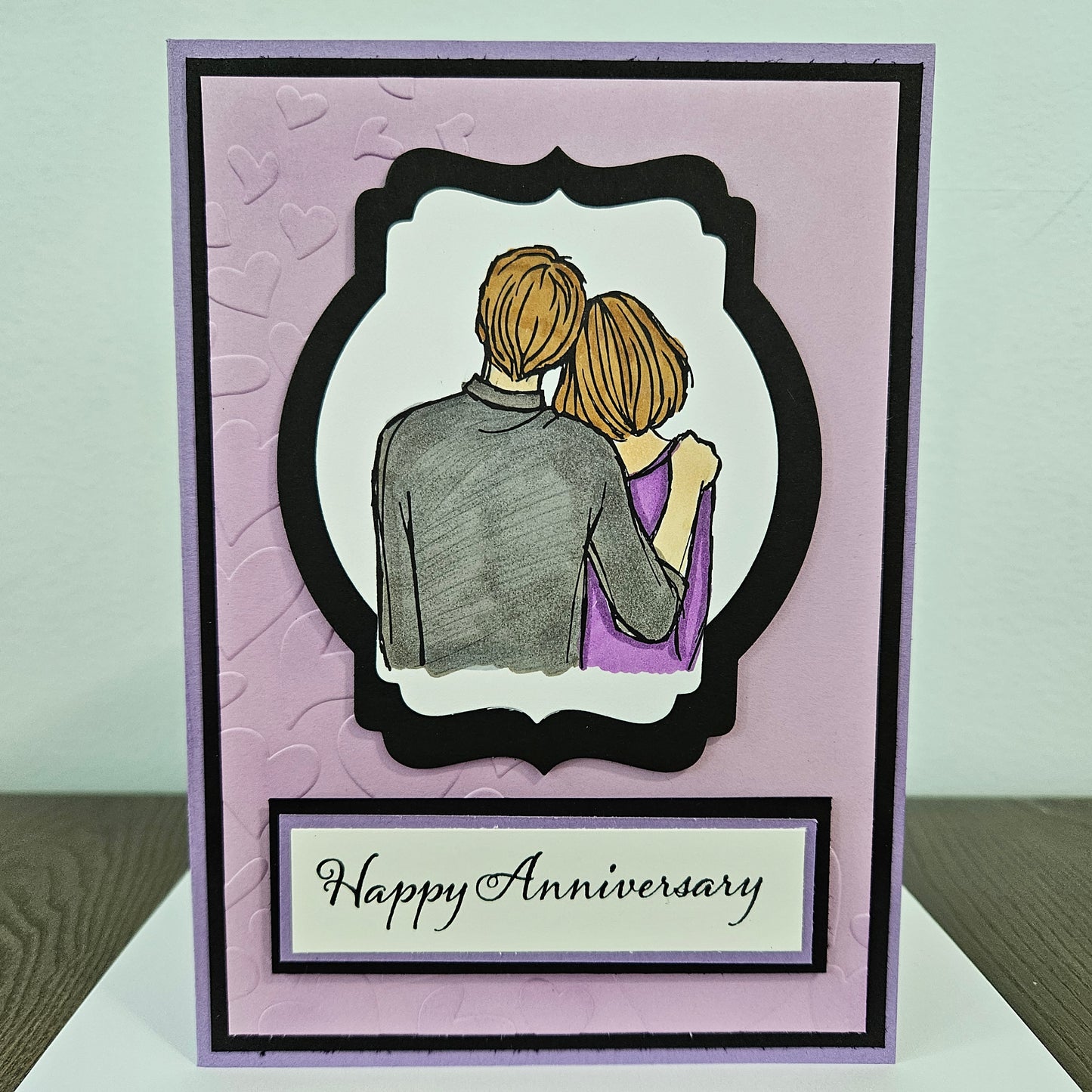 Handmade Anniversary Card, Hand-Colored Greeting Card, Personalized Card For Couples, Custom Die-Cut, Embossed Card, Gift For Couples