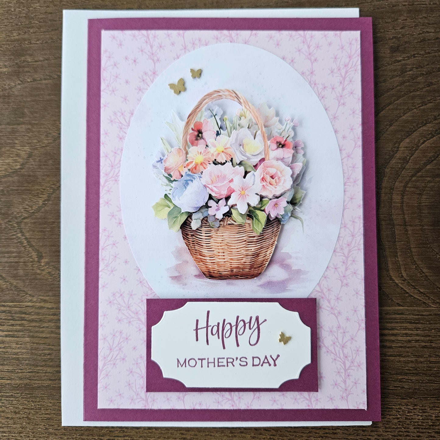 Handmade Mother’s Day Card, 3D Decoupage Design Greeting Card, Personalized Card For Mom, Step Mom, Bonus Mom, Basket of Blooms