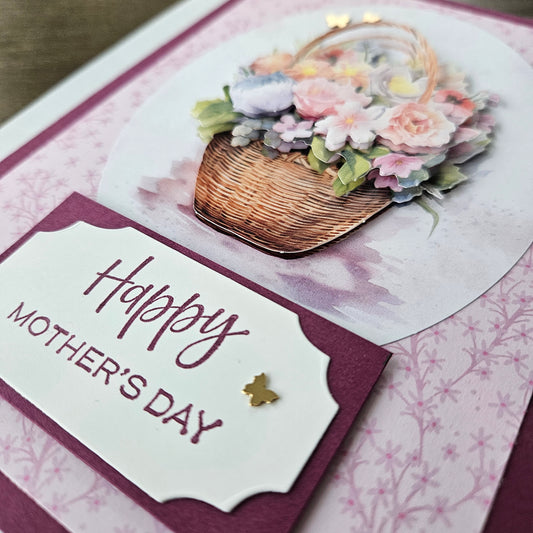 Handmade Mother’s Day Card, 3D Decoupage Design Greeting Card, Personalized Card For Mom, Step Mom, Bonus Mom, Basket of Blooms