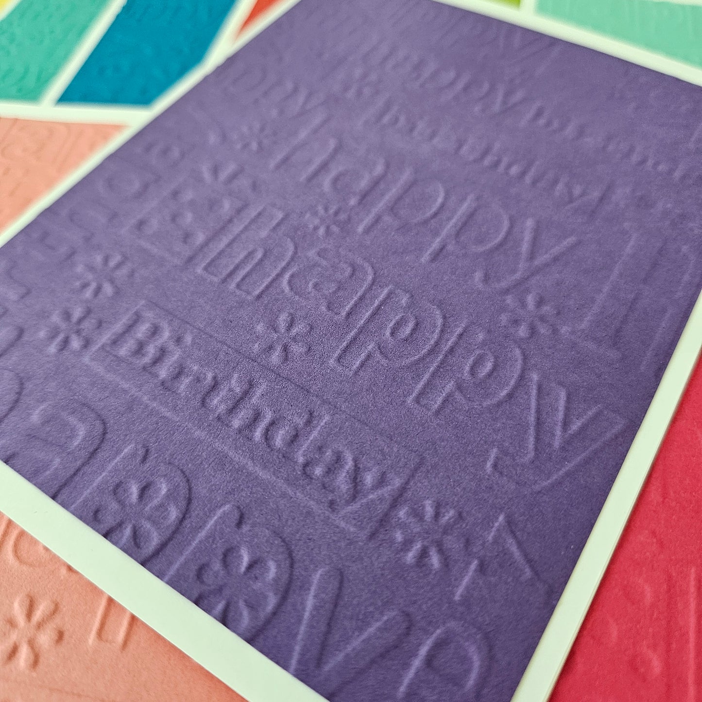 Embossed Birthday Note Cards, Handmade Happy Birthday Stationery Set of 10 in Bright Rainbow Colors