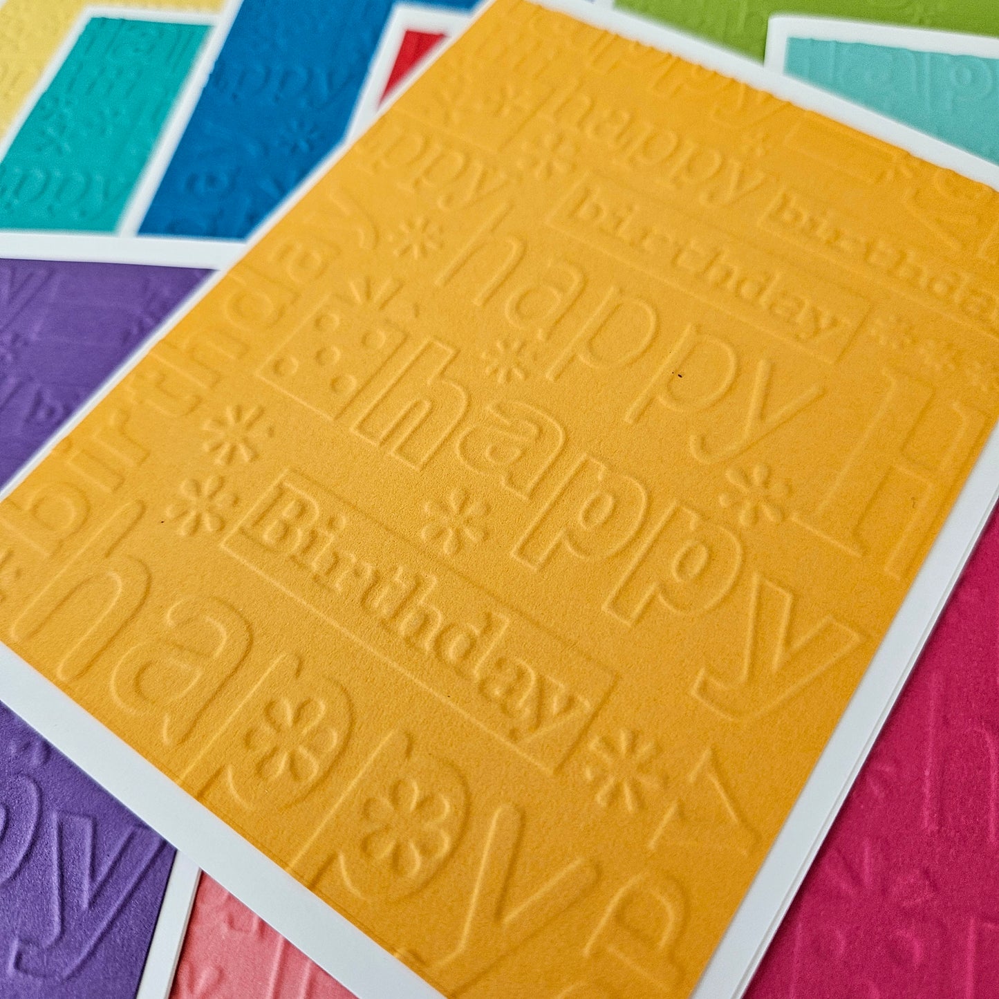 Embossed Birthday Note Cards, Handmade Happy Birthday Stationery Set of 10 in Bright Rainbow Colors