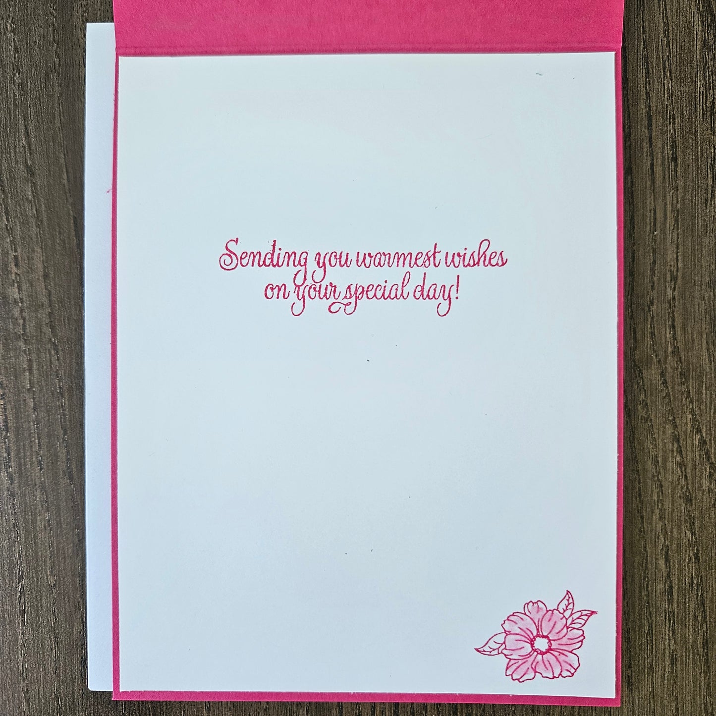 Handmade Birthday Card, A2 Size Flip Greeting Card, Die-Cut Floral Overlay, Embossed Sentiment, Pink & Sunset Ombre, Card For Birthday Gift