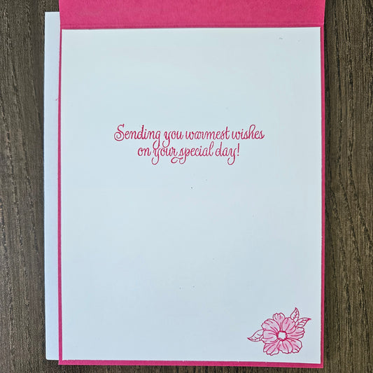 Handmade Birthday Card, Die-Cut Floral Flip Greeting Card, Pink & Sunset Ombre