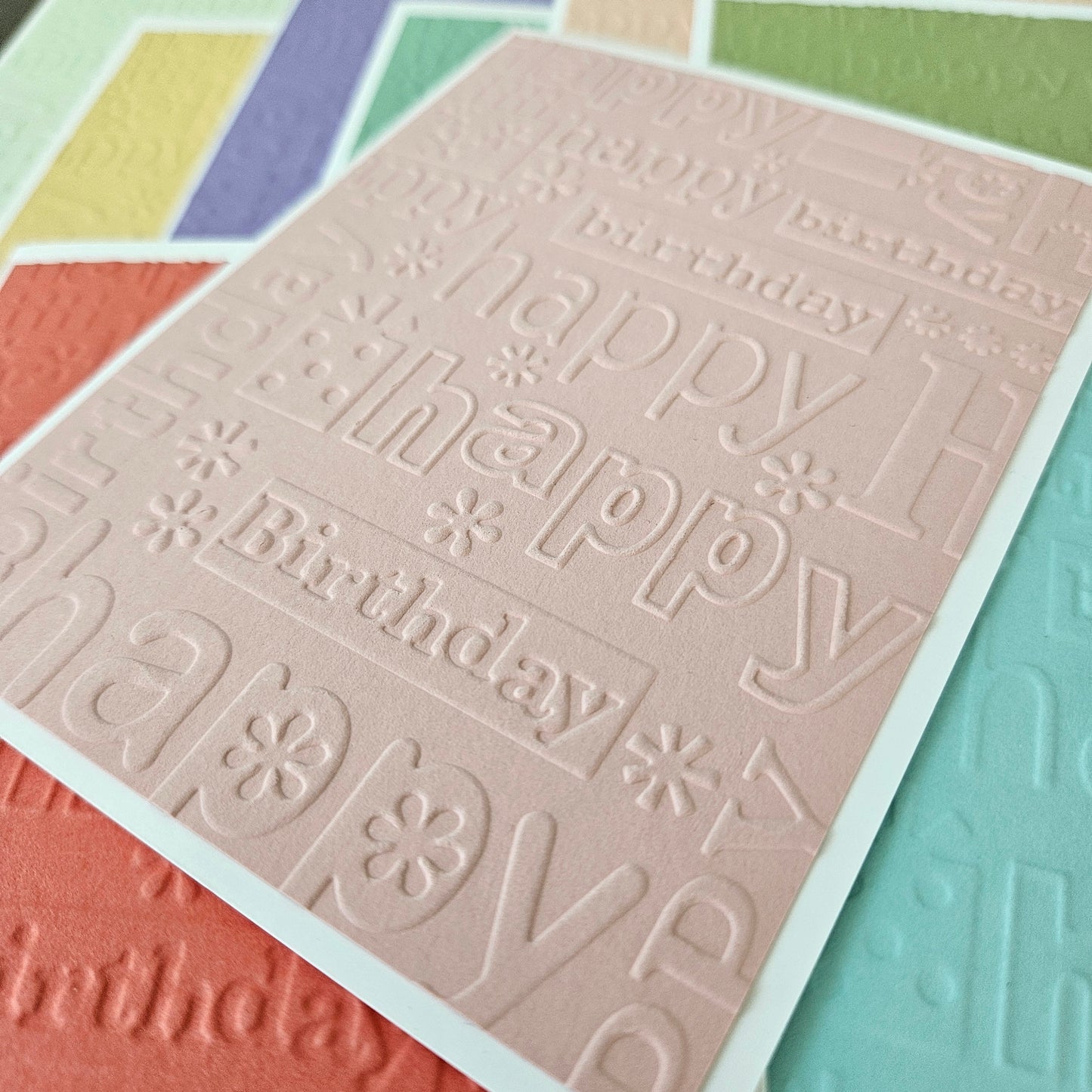 Embossed Birthday Note Cards, Handmade Birthday Stationery Set of 10 in Soft Pastel Colors