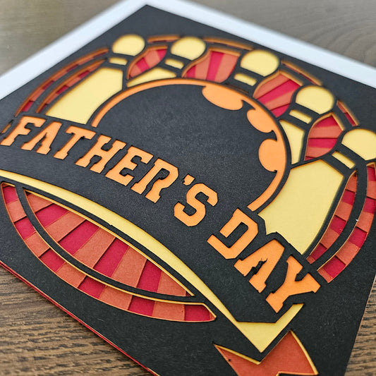 Handmade Father’s Day Card – Bowling Themed – Striking 6x6 Design Die-Cut Layered Card – Sports Lovers Greeting Card, Personalized Gift Tiddly Pom Cards