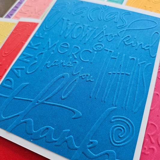 Embossed Thank You Note Cards, Handmade Bright Colors Stationery, Set of 10 Tiddly Pom Cards