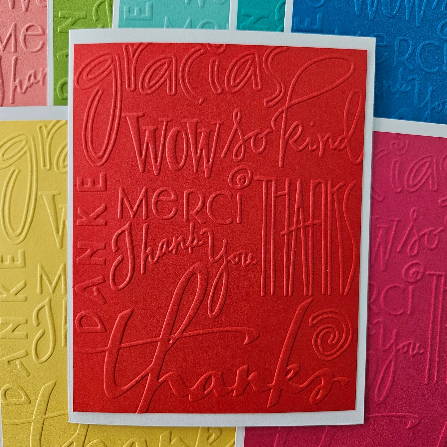 Handmade Thank You Note Cards – Assorted Embossed Bright Colors (Set of 10)