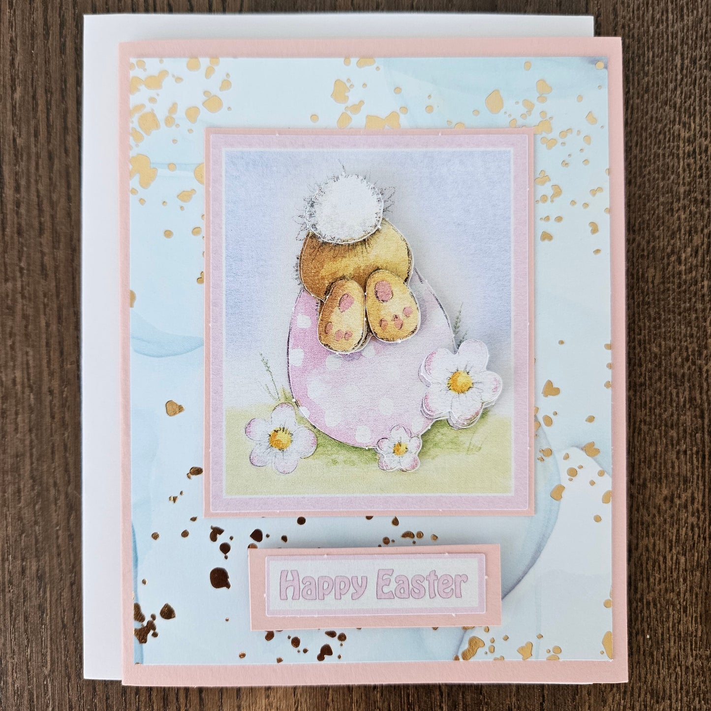 Handmade Easter Card, 3D Decoupage Design, Cute Personalized Greeting Card Gift, Pastel Bunny Tails & Easter Trails