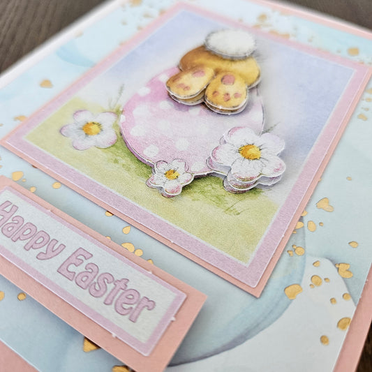 Handmade Easter Card, 3D Decoupage Design, Cute Personalized Greeting Card Gift, Pastel Bunny Tails & Easter Trails