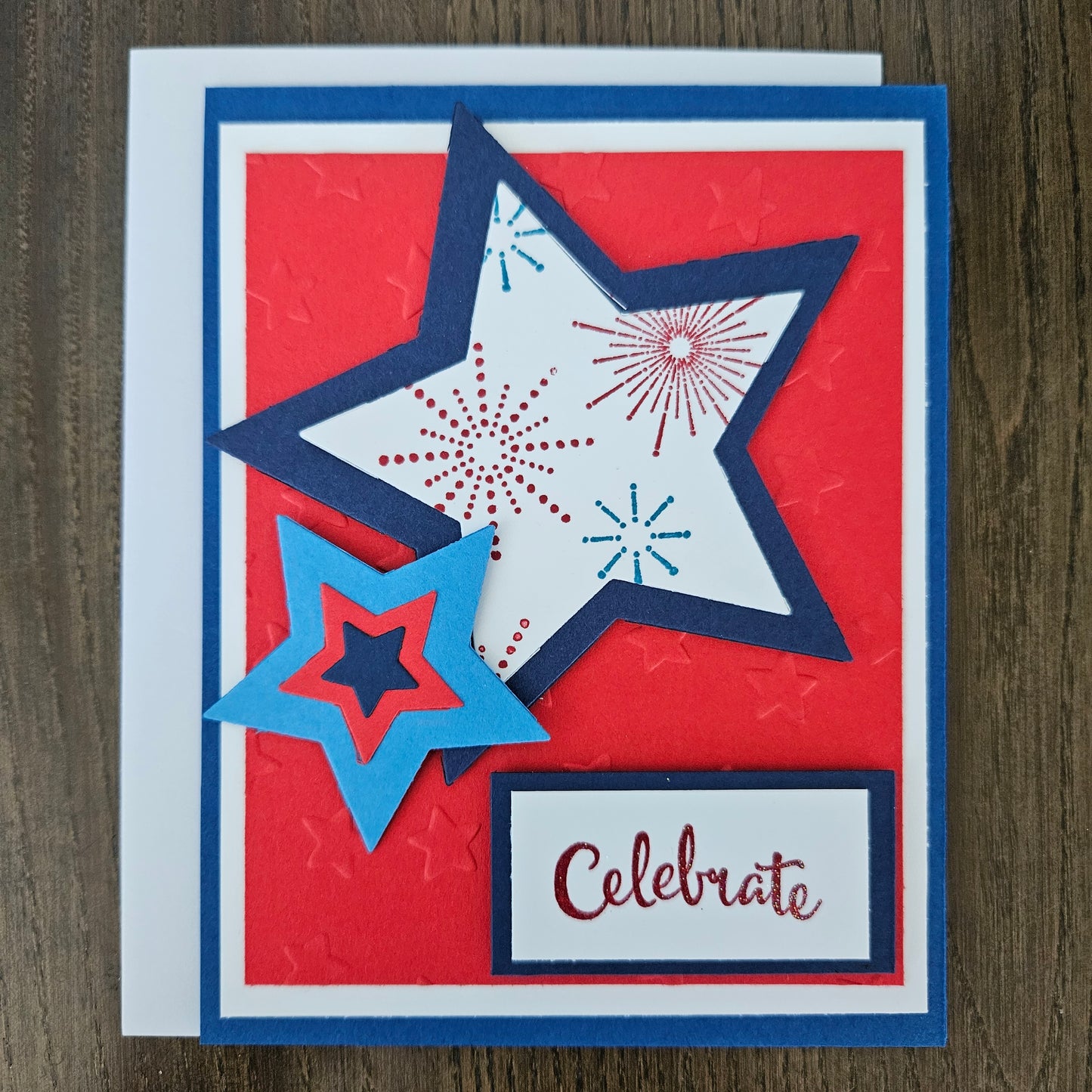 Handmade Patriotic 4th Of July Card, Red White & Blue Greeting Card, Fireworks & Stars Personalized Gift