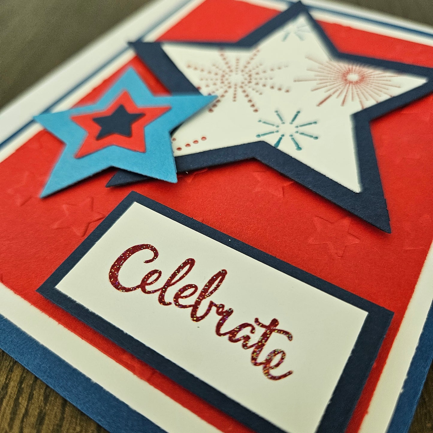 Handmade Patriotic 4th Of July Card, Red White & Blue Greeting Card, Fireworks & Stars Personalized Gift