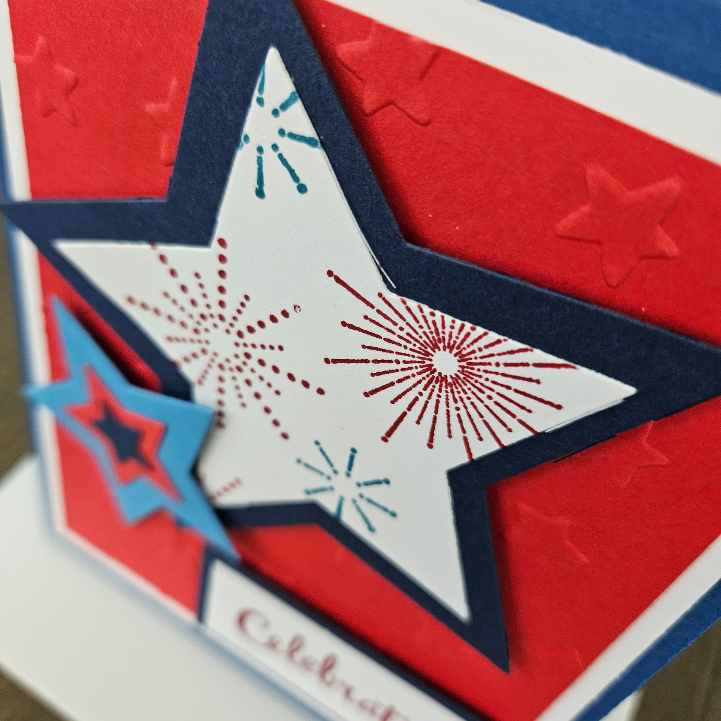 Handmade Patriotic 4th Of July Card, Red White & Blue Greeting Card, Fireworks & Stars Personalized Gift
