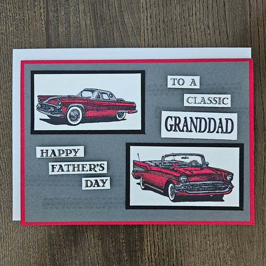 Handmade Father’s Day Card, Vintage Car Greeting Card, Hand-Colored, Stamped, To a Classic Grandpa, GrandDad, GrandPop Personalized Gift Tiddly Pom Cards