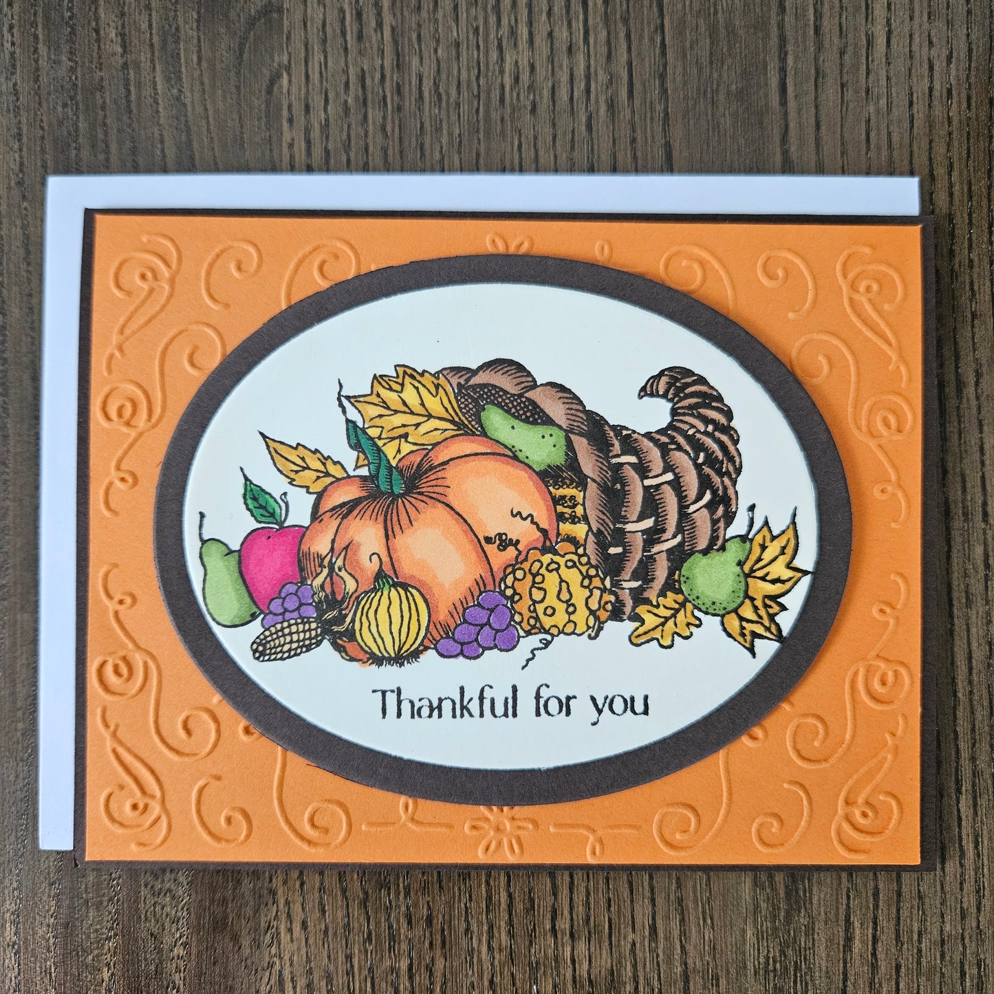 Handmade Thanksgiving Card, Fall Give Thanks Greeting Card, Embossed Thank You Card for Friends & Family