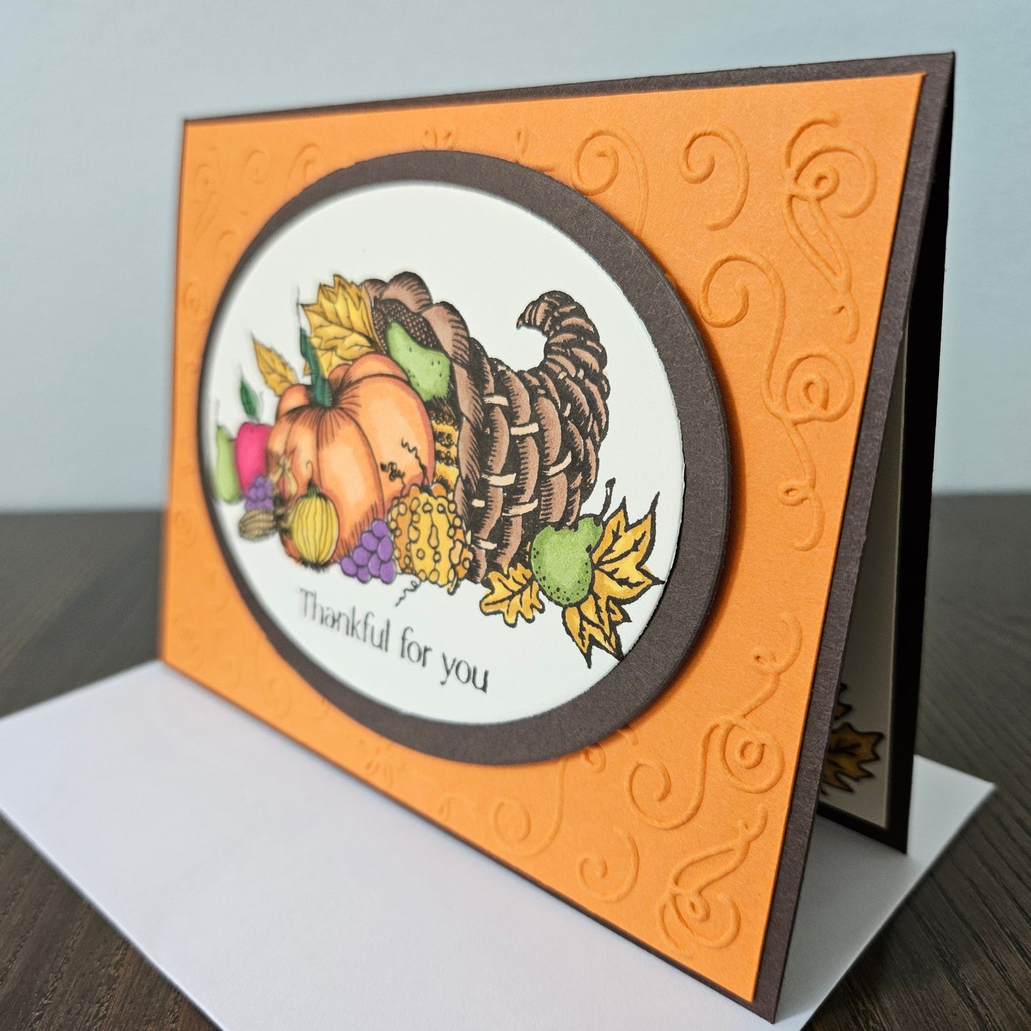 Handmade Thanksgiving Card, Fall Give Thanks Greeting Card, Embossed Thank You Card for Friends & Family