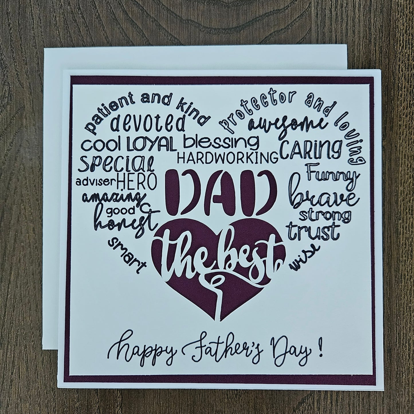 Handmade Father’s Day Card – Best DAD - Die-Cut - Word Art Greeting Card - Personalized Gift For Him, Stepdad, Bonus Dad - Multiple Colors