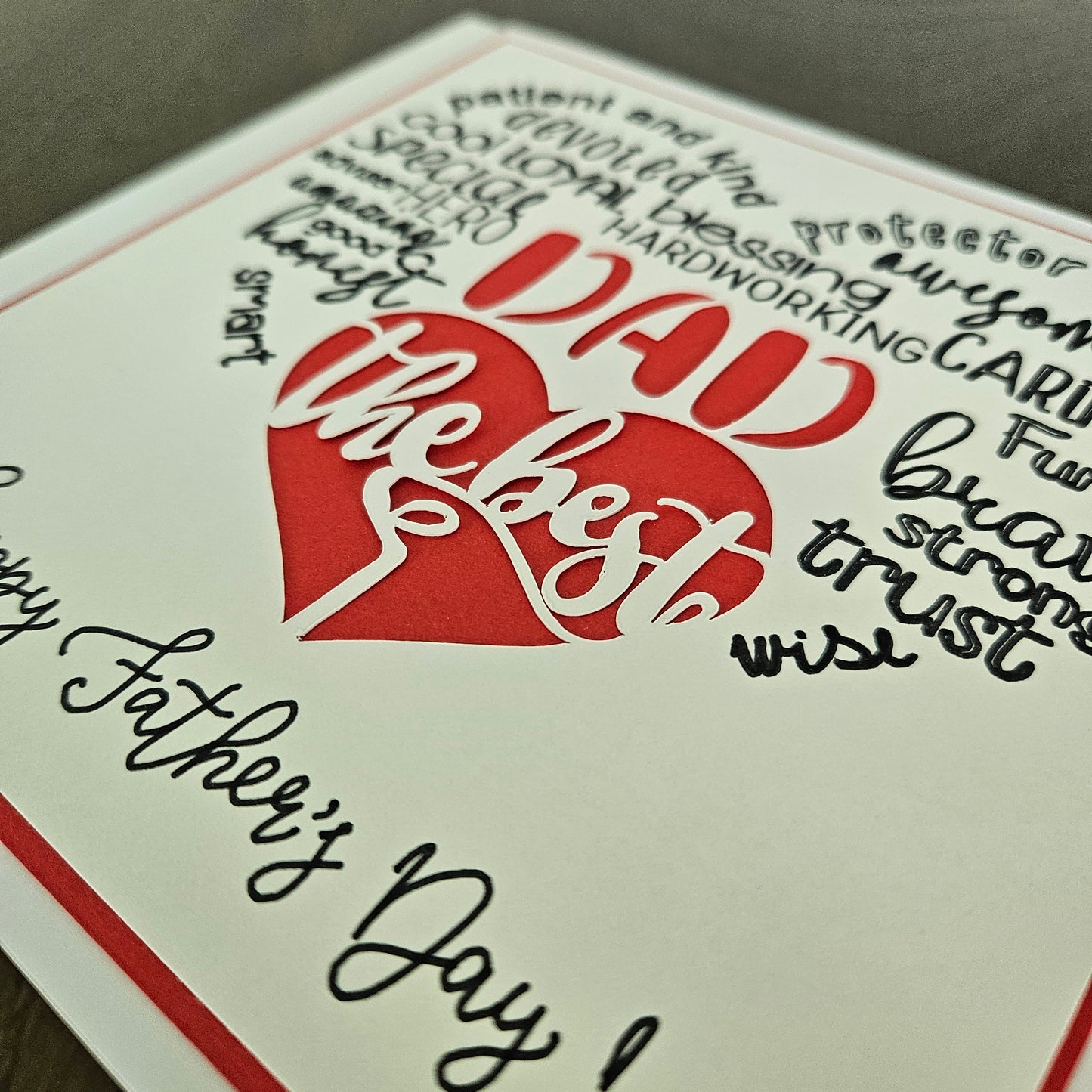 Handmade Father’s Day Card – Best DAD - Die-Cut - Word Art Greeting Card - Personalized Gift For Him, Stepdad, Bonus Dad - Multiple Colors