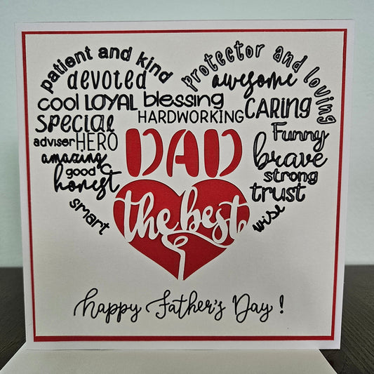 Handmade Father’s Day Card – Best DAD - Die-Cut - Word Art Greeting Card - Personalized Gift For Him, Stepdad, Bonus Dad - Multiple Colors Tiddly Pom Cards