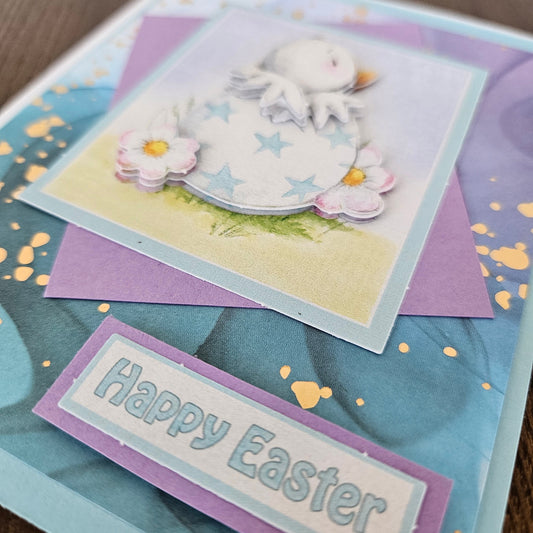 Handmade Easter Card, 3D Decoupage Card, Colorful Greeting Card, Personalized Easter Gift, Cute Easter Hatchling Tiddly Pom Cards