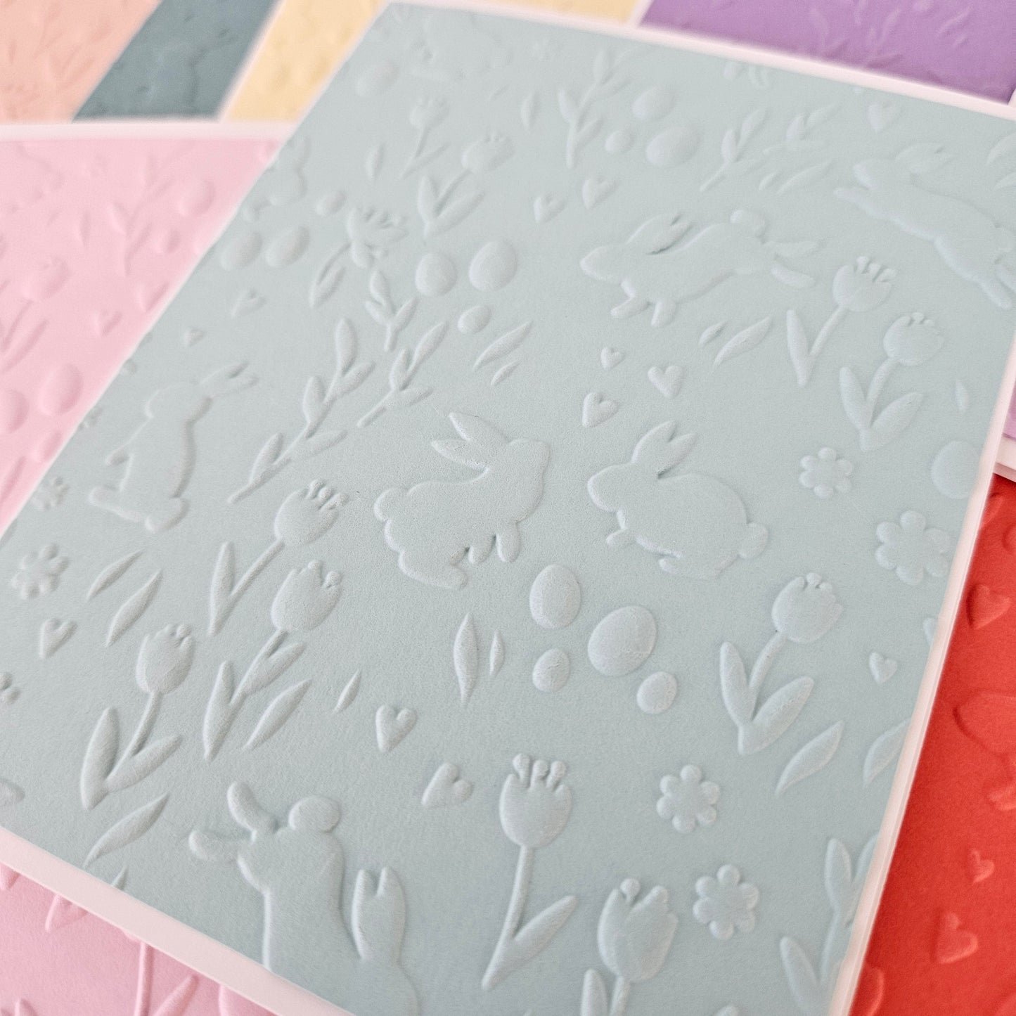 Handmade Note Card Bundle, Embossed Easter Greeting Cards, Handmade Pastel Easter Stationery, Set of 10 Tiddly Pom Cards