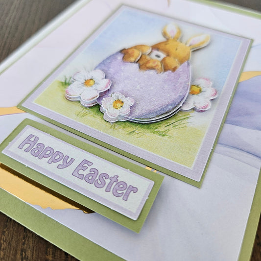 Handmade Easter Card, 3D Decoupage, Personalized Greeting Card, Pastel Easter Bunny, Happy Easter Gift For Animal Lovers Tiddly Pom Cards
