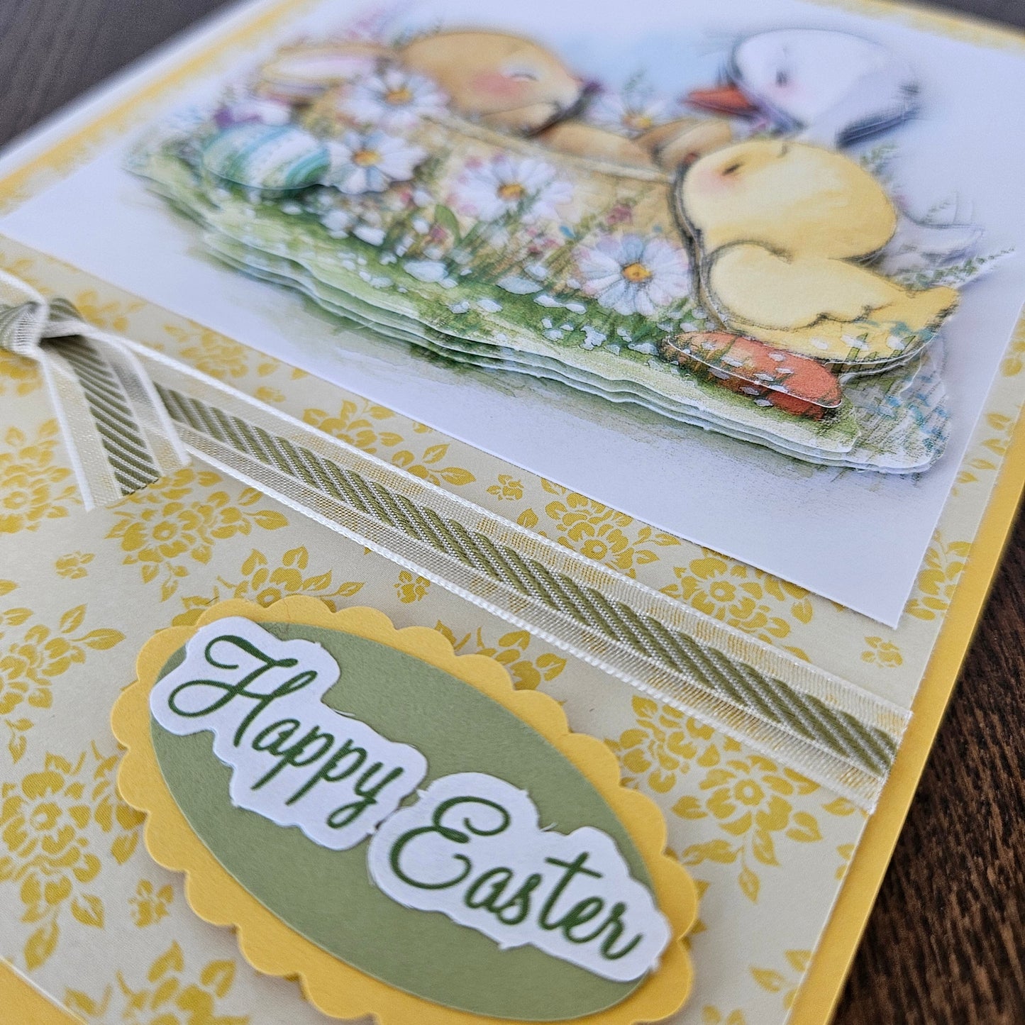Handmade Easter Card, 3D Decoupage Greeting Card, Personalized Easter Gift, Bunny and Chick Joy Tiddly Pom Cards