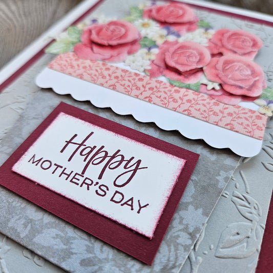 Handmade Mother’s Day Card - Blushing Blooms, Floral Decoupage Design