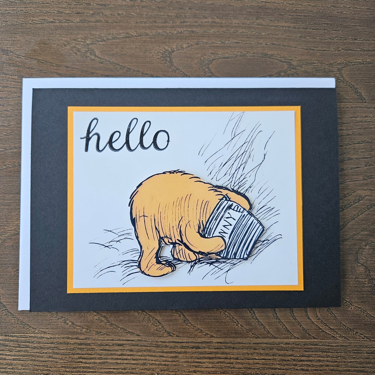 Handmade Winnie The Pooh Card – Bear with Honey Jar – Whimsical, Layered Design - Funny Thinking of You Greeting Card – Personalized Gift