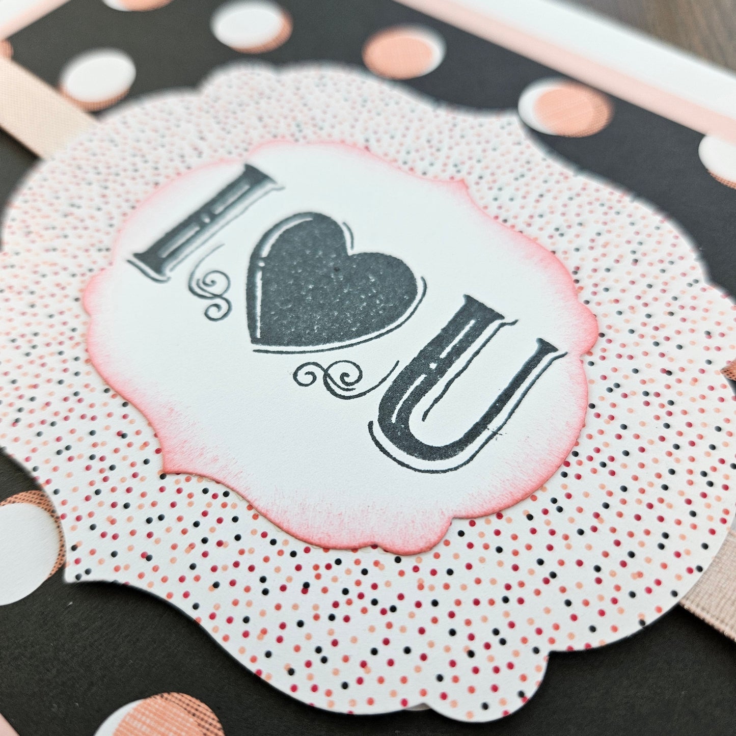 Handmade Valentine's Day Card - I Heart U, Die-cut Design Tiddly Pom Cards
