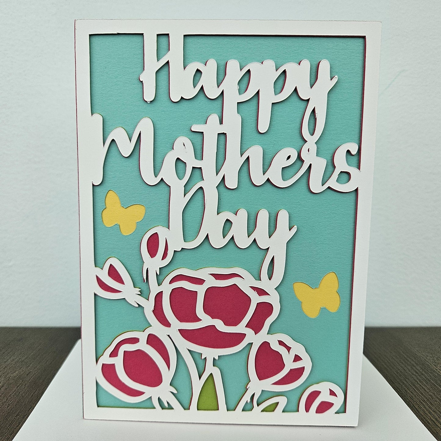Handmade Mother’s Day Card, Colorful Layered Die-Cut Design, Personalized Greeting Card Gift for Mom, Step Mom, Blossoms of Love Card Tiddly Pom Cards