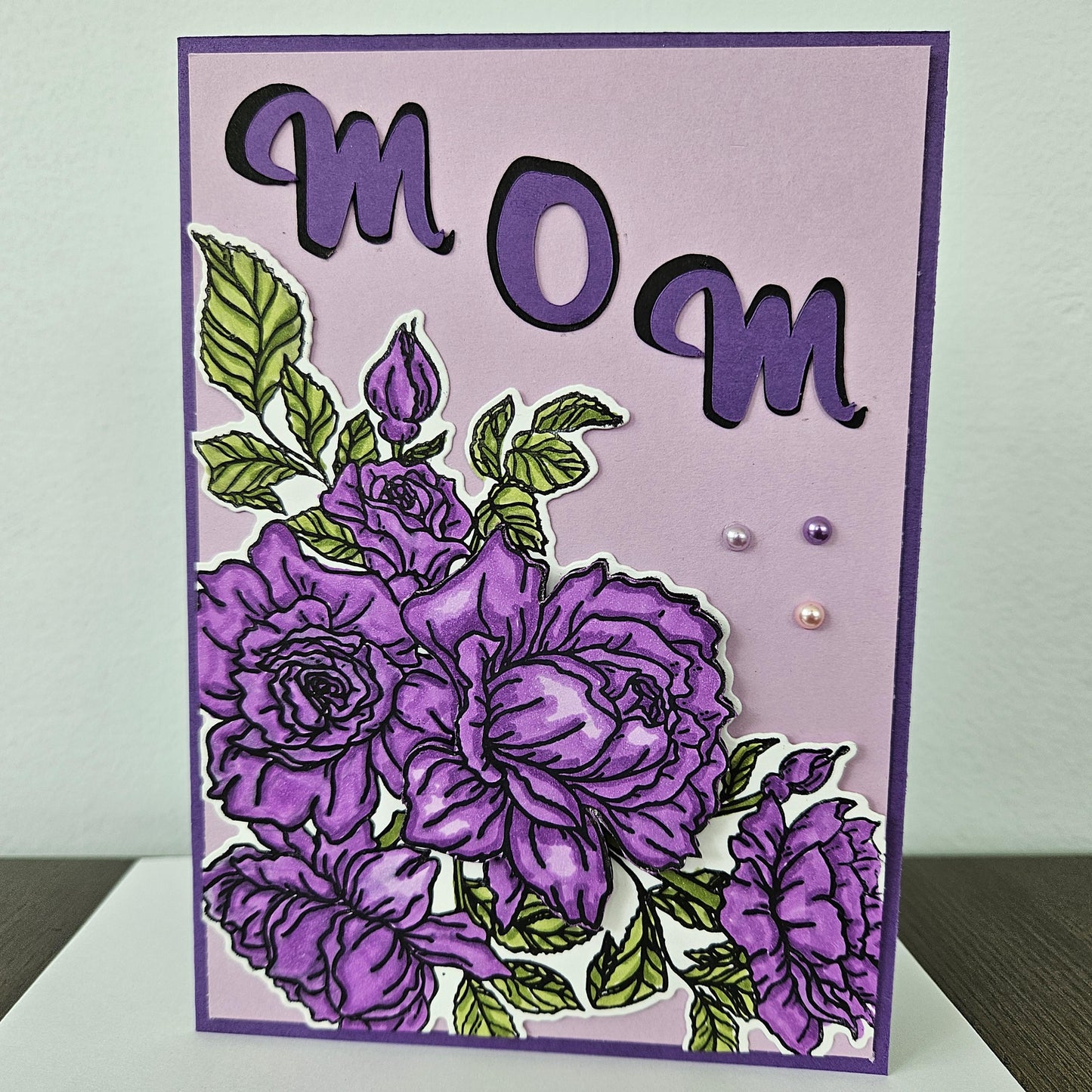 Handmade Mother’s Day Card, Purple Floral Decoupage Card, Personalized Greeting Card Gift for Mom, Step Mom, Bonus Mom. Purple Flowers