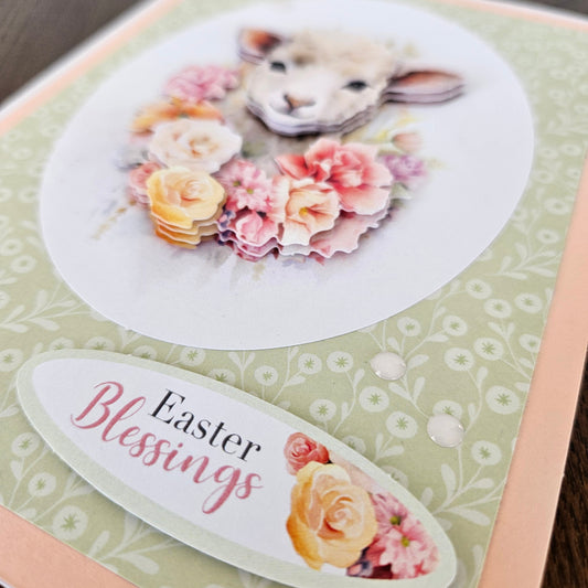 Handmade Easter Card, 3D Decoupage Card, Personalized Greeting Card, Pastel Cute Lamb, Easter Blessings Tiddly Pom Cards