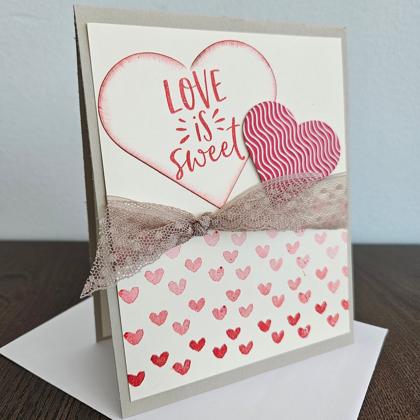 Handmade Love Card - "Love is Sweet", Stamped, Die-Cut Design
