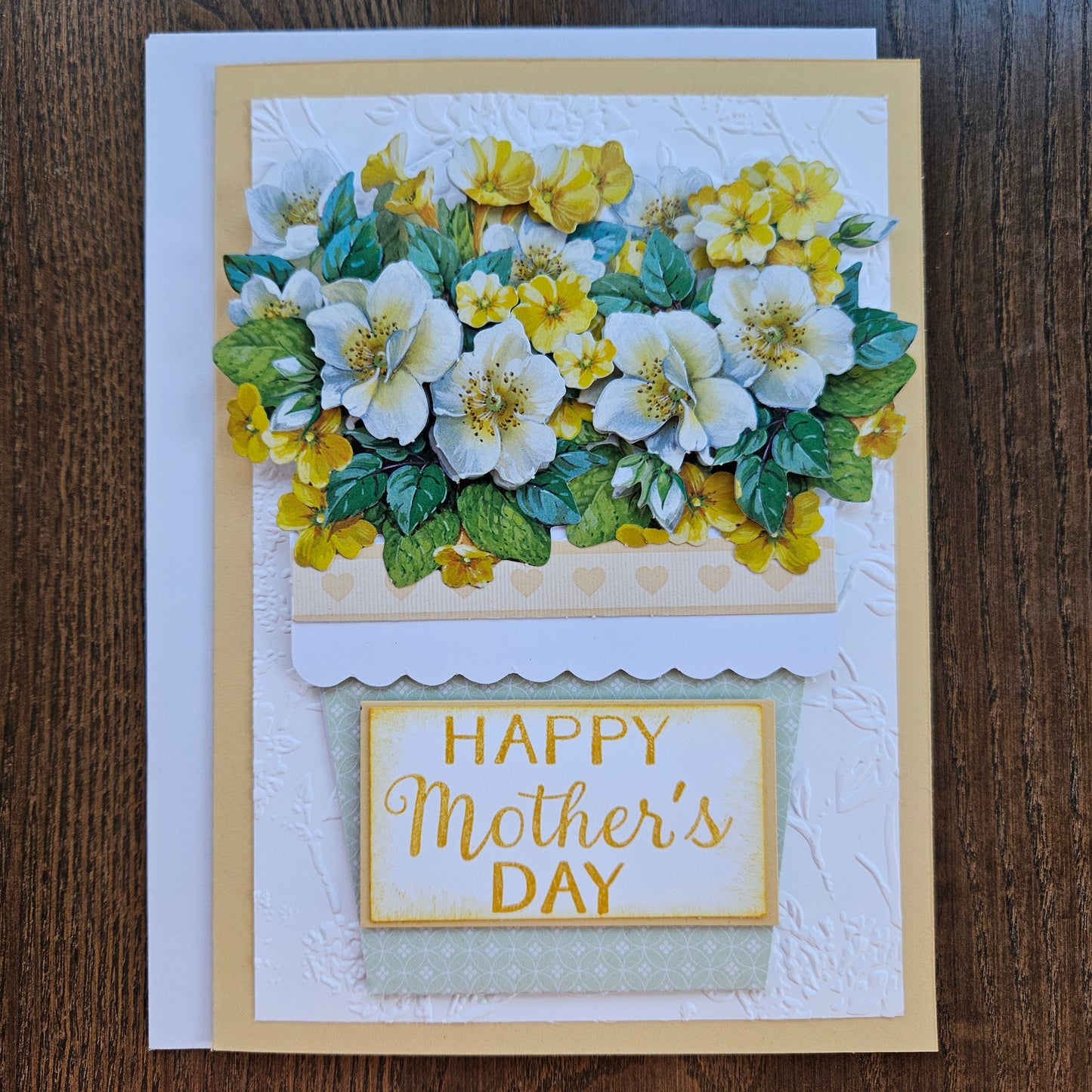 Handmade Mother’s Day Card, 3D Decoupage Design, Floral Greeting Card For Mom, Step Mom, Golden Bloom Bouquet