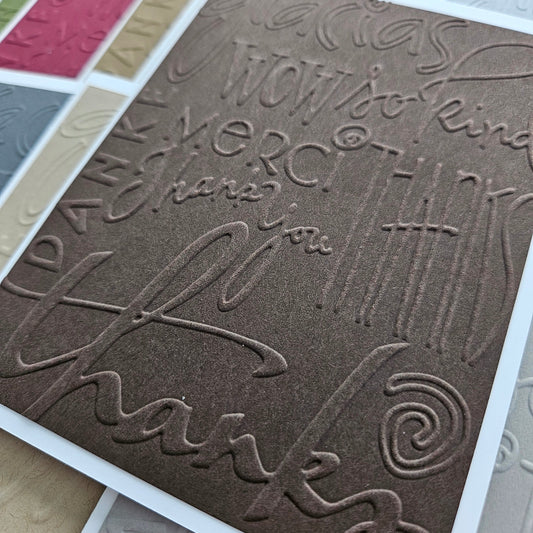 Embossed Thank You Note Cards, Handmade Neutral Color Stationery, Set of 10 Tiddly Pom Cards