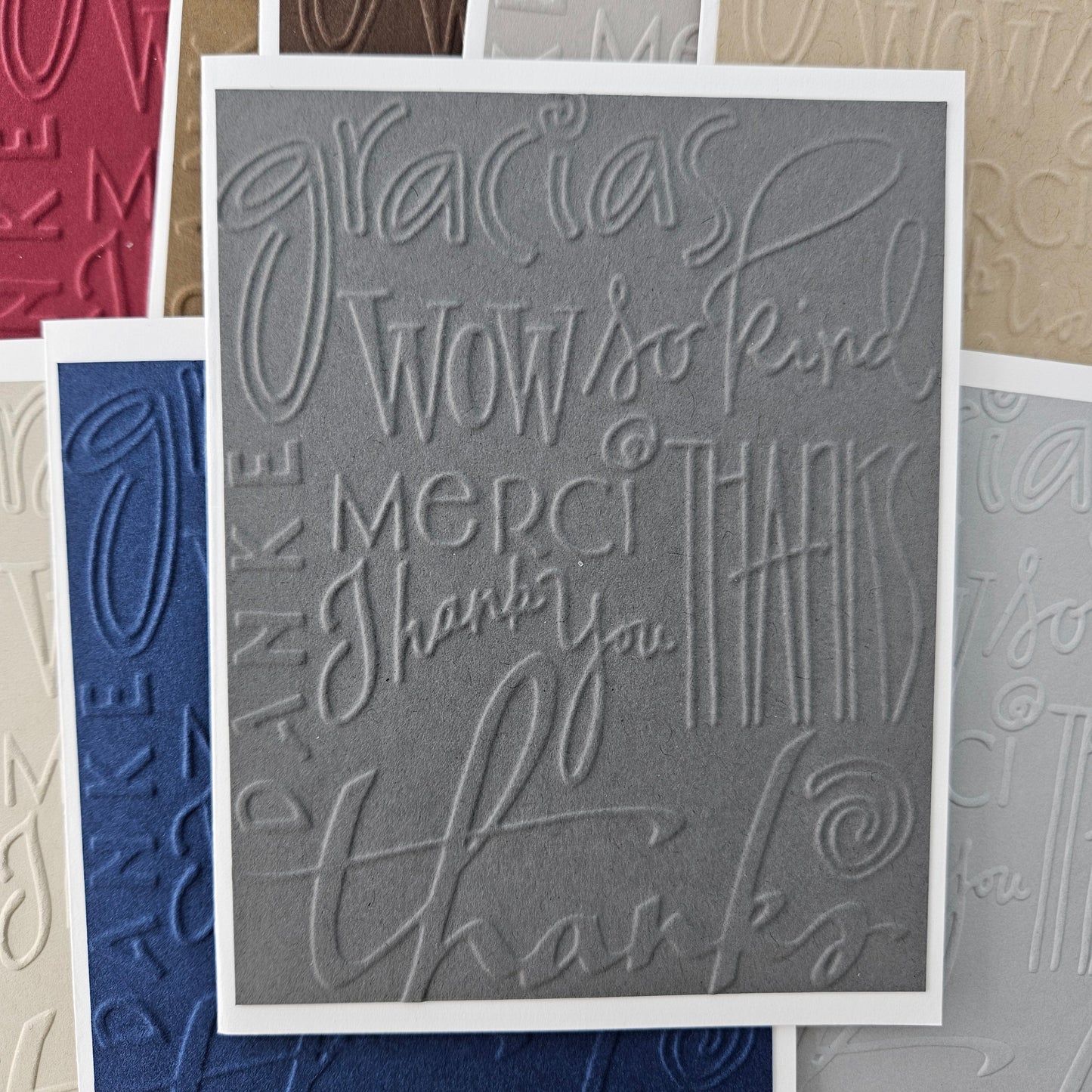 Embossed Thank You Note Cards, Handmade Neutral Color Stationery, Set of 10 Tiddly Pom Cards