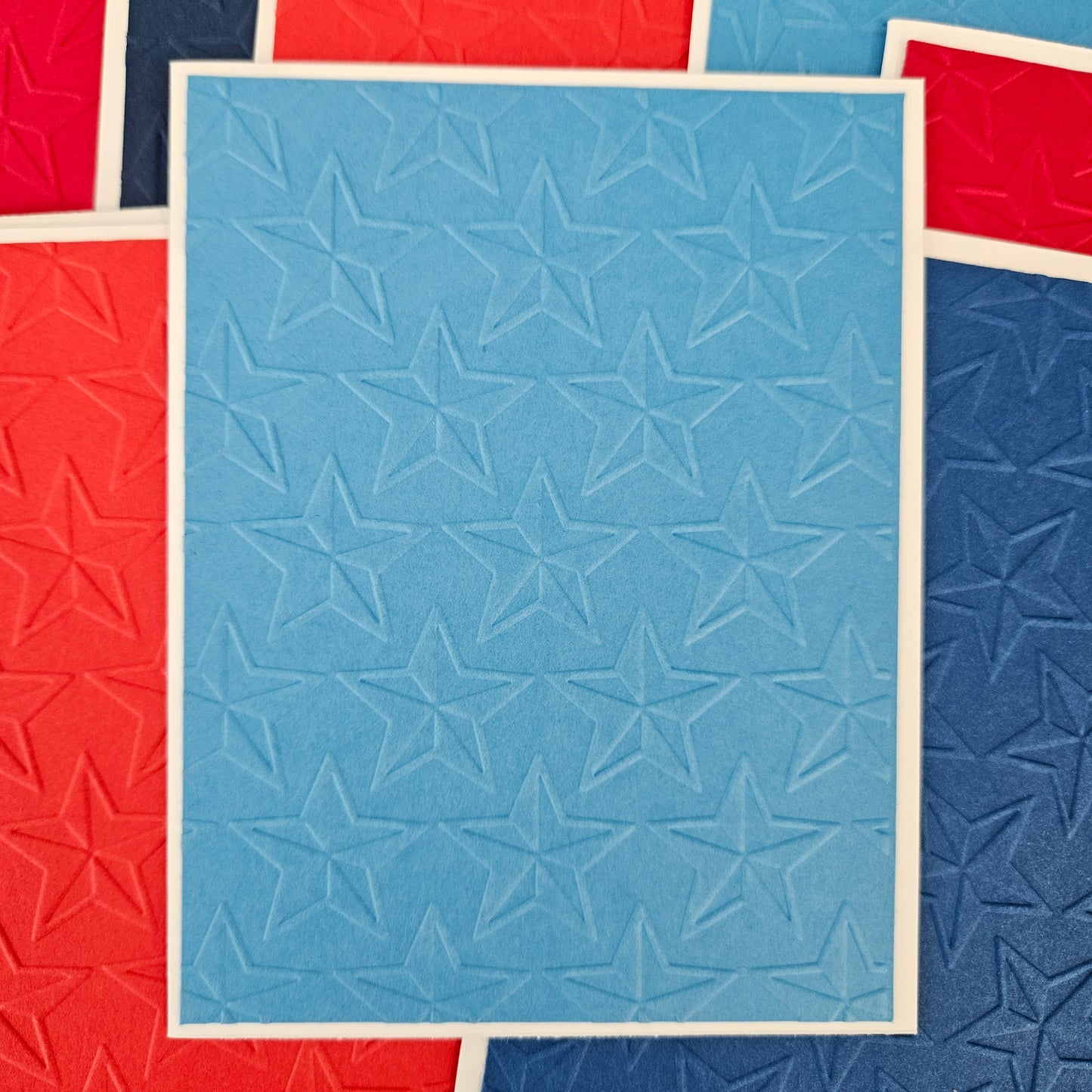 Embossed 4th of July Note Cards, Handmade Patriotic Stationery, Red, White, Blue, Stars and Stripes USA Thank You Cards, Set Of 10 Tiddly Pom Cards