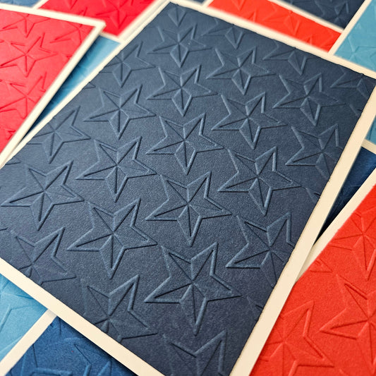 Embossed 4th of July Note Cards, Handmade Patriotic Stationery, Red, White, Blue, Stars and Stripes USA Thank You Cards, Set Of 10 Tiddly Pom Cards