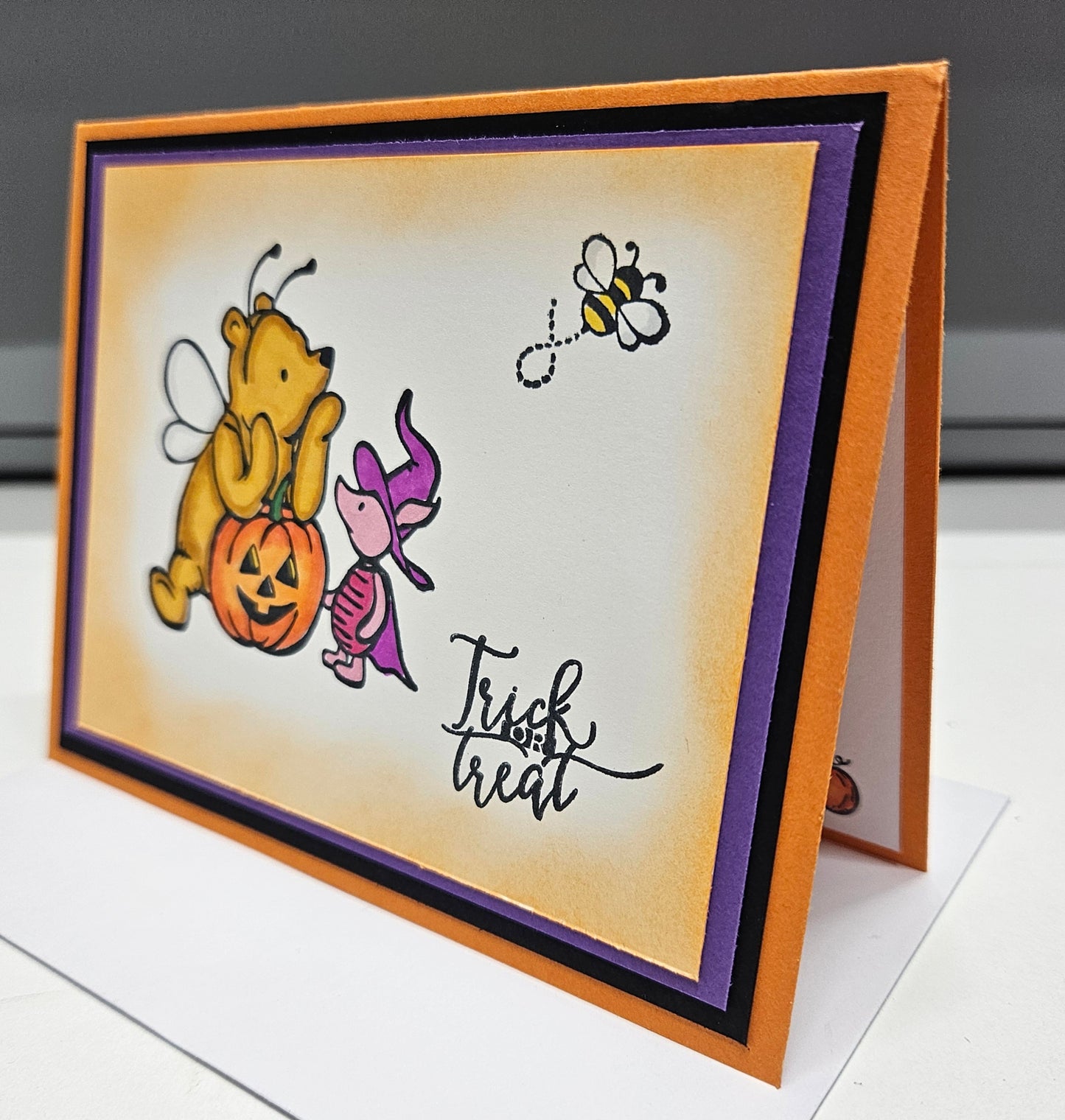 Handmade Halloween Card, Winnie the Pooh Trick or Treat Card, Cute Fall Greeting Card for Kids