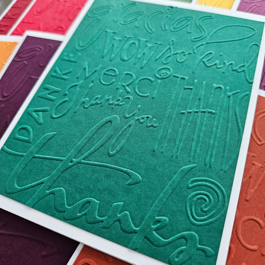 Embossed Thank You Note Card Bundle, Handmade Dark Color Stationery, Set Of 10 Tiddly Pom Cards