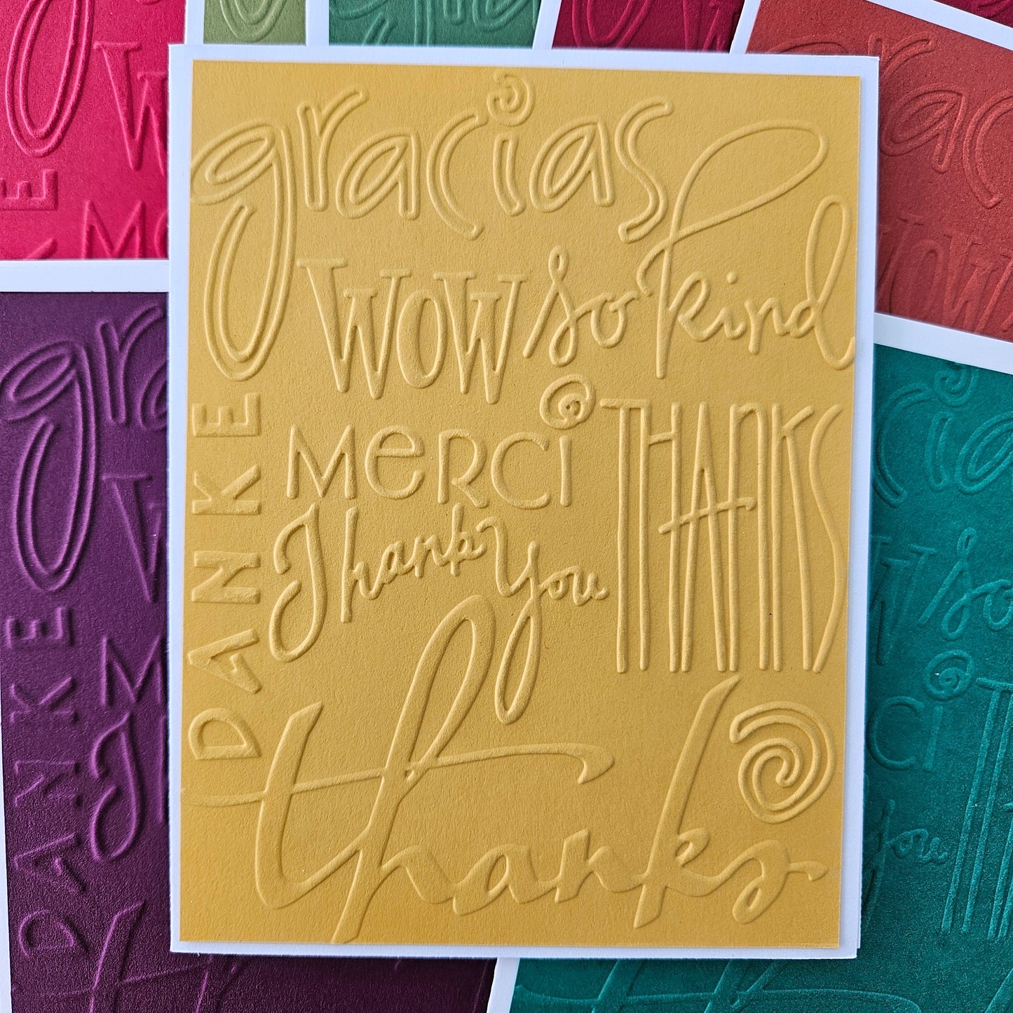 Embossed Thank You Note Card Bundle, Handmade Dark Color Stationery, Set Of 10 Tiddly Pom Cards