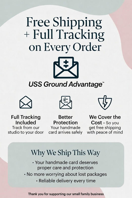 Free shipping on every Tiddly Pom Cards order with full USPS tracking