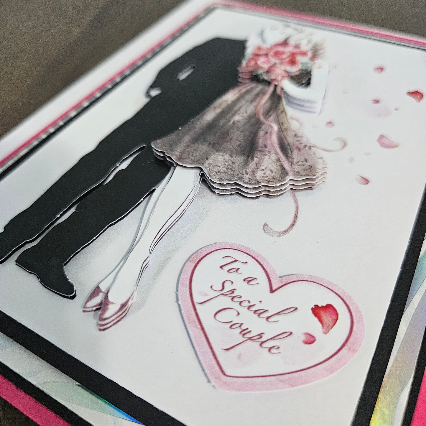 Handmade Wedding Card, 3D Decoupage Greeting Card, Personalized Wedding Gift For Couples, Happy Wedding Day, Romantic Bridal Bouquet Card