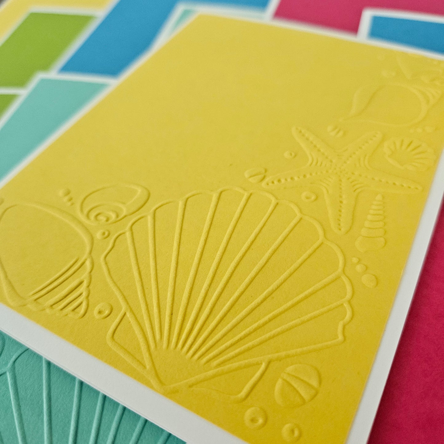 Handmade Note Cards, A2 Embossed Note Card Set, Summer Beach Shell Design, Bright Blank Cards for Writing, Handmade Stationery Bundle of 10, Tropical Colors