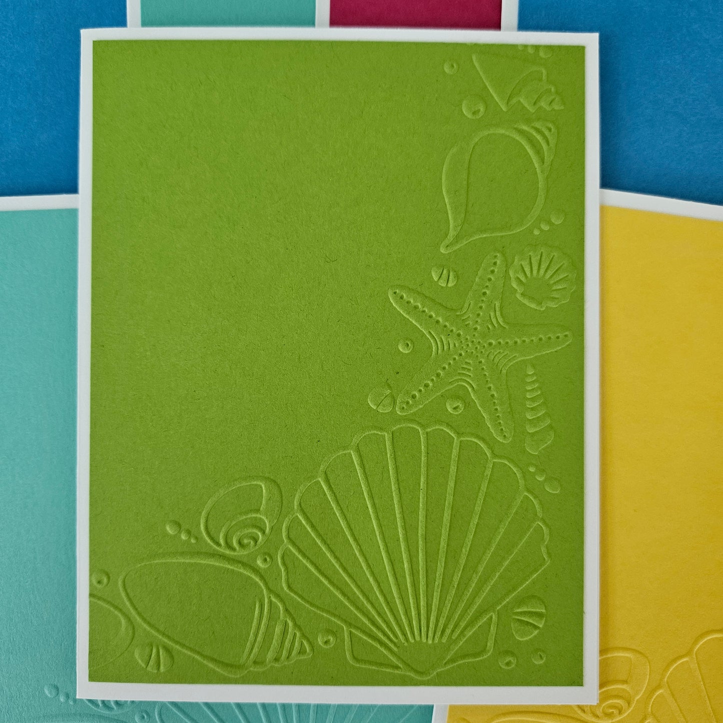Handmade Note Cards, A2 Embossed Note Card Set, Summer Beach Shell Design, Bright Blank Cards for Writing, Handmade Stationery Bundle of 10, Tropical Colors