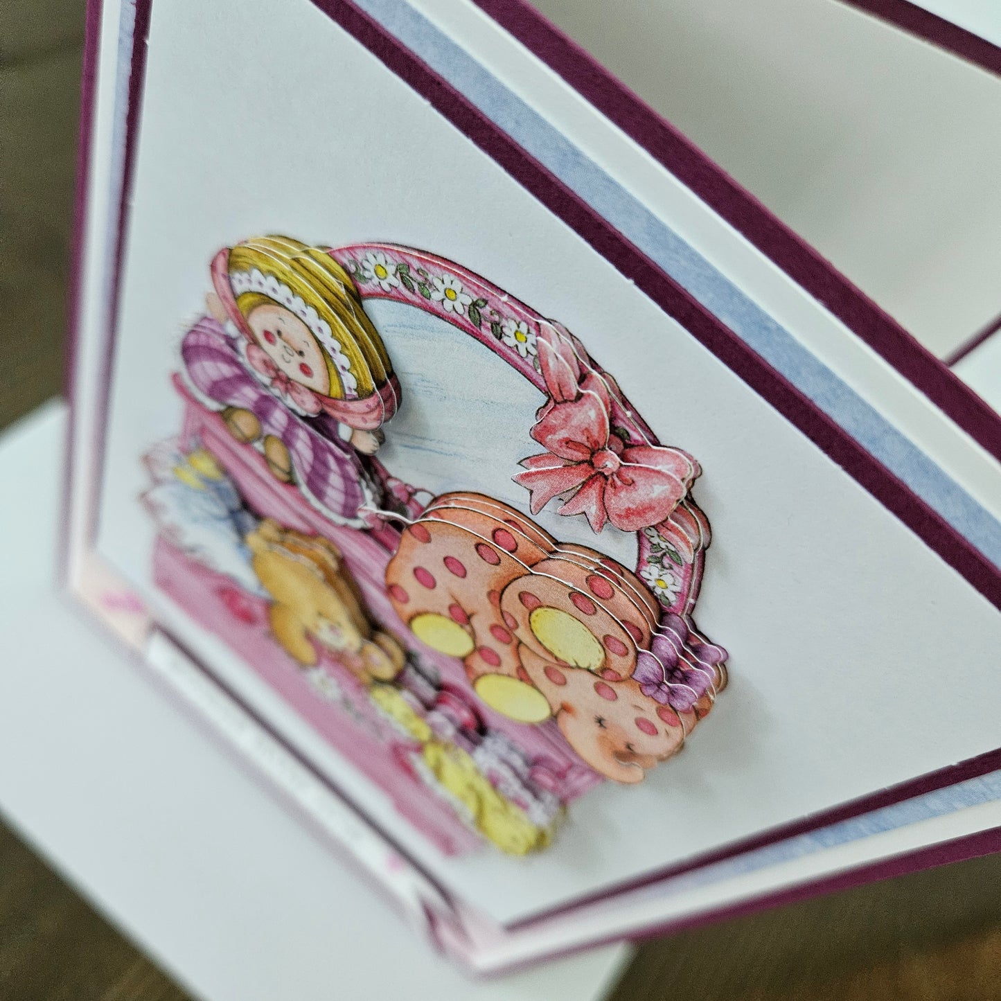 Handmade Baby Girl Congratulations Card, 5x7 Newborn Greeting Card, 3D Decoupage Nursery Dresser With Toys