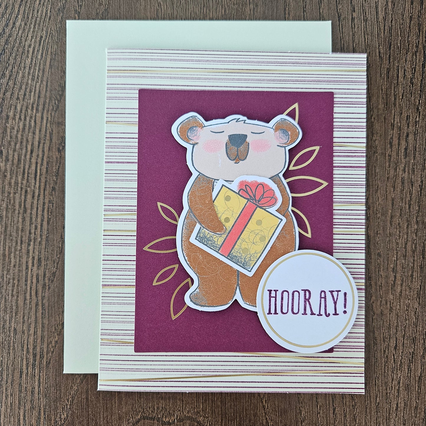 Handmade Thinking of You Card Bundle, Die-Cut Bear Design set of 3 plus FREE Bonus Card Tiddly Pom Cards