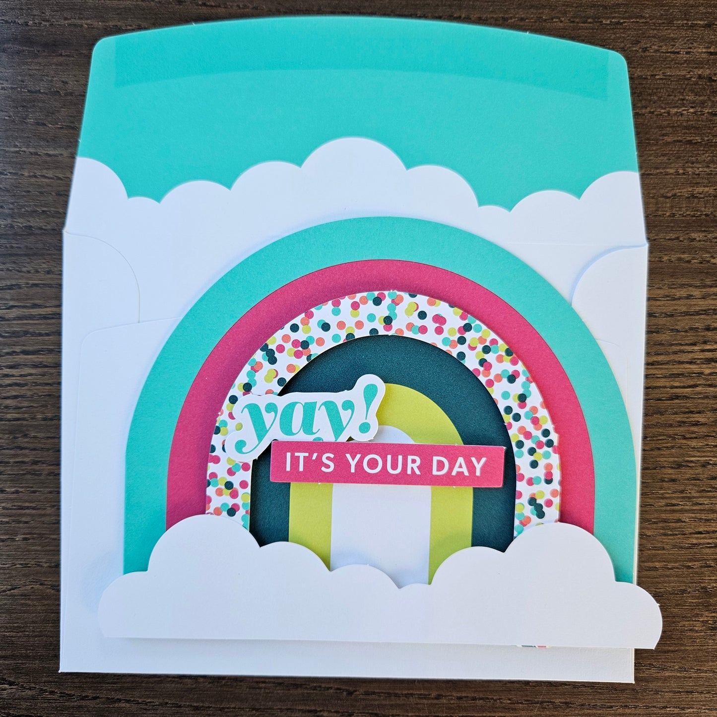 Handmade Birthday Cards, Colorful Stamped, Die-Cut Rainbow Greeting Cards, Assorted Layered 3 Card Set, Rainbow Celebration