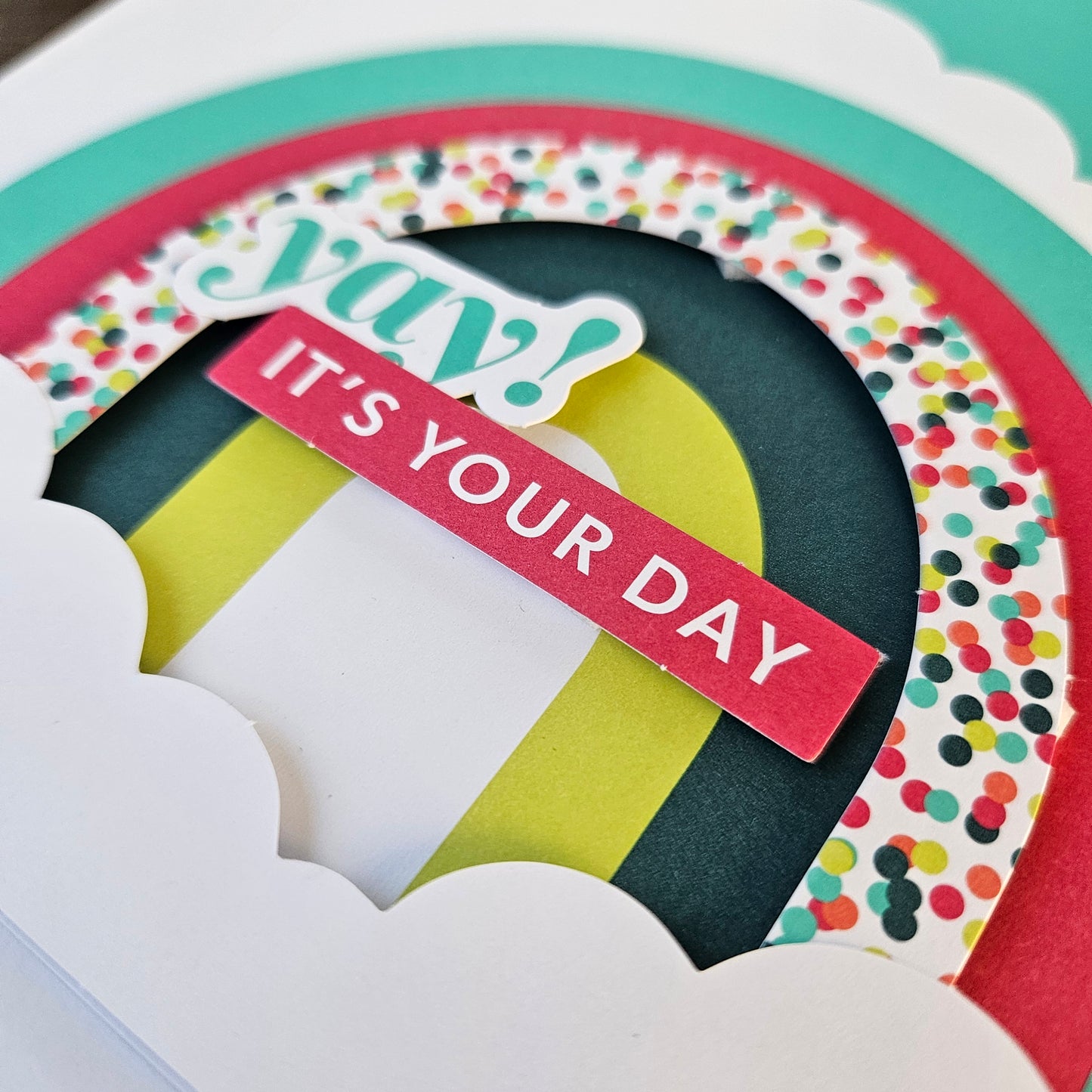 Handmade Birthday Cards, Colorful Stamped, Die-Cut Rainbow Greeting Cards, Assorted Layered 3 Card Set, Rainbow Celebration