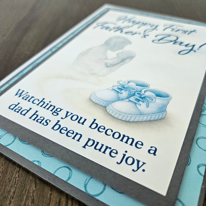 First Father’s Day Card, Handmade Heartfelt Greeting Card For New Dad, Baby Son, Blue Booties